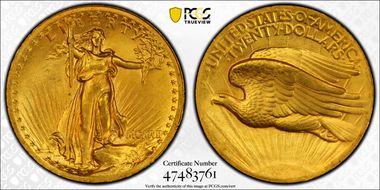 1907 $20 High Relief, Wire Edge MS64