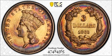1860 $3 AU50+