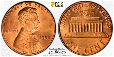 1982 1C Bronze, Small Date MS65RD