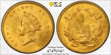 1854 G$1 Type 2 MS63+