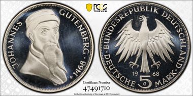 1968-G 5 Mk Gutenberg J-397 PR65DCAM