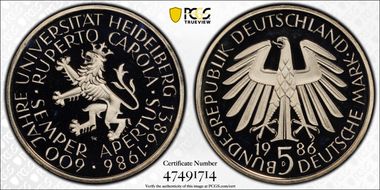 1986-D 5 Mk Heidelberg PR69DCAM