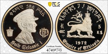 1972-HF $5 Selassie KM-52 PR68DCAM