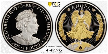 2023 £1 Lucky Angel Selective Gilt Ag PR69DCAM