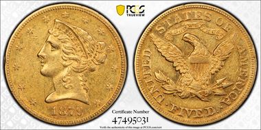 1879 $5 AU53