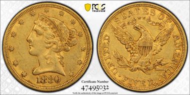 1880 $5 AU53