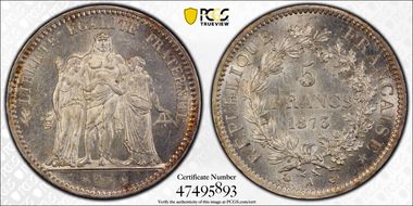 1873-A 5 Fr Gad-745a F-334 MS64