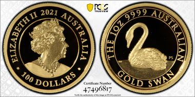 2021-P $100 Gold Swan P5 - High Relief PR70DCAM