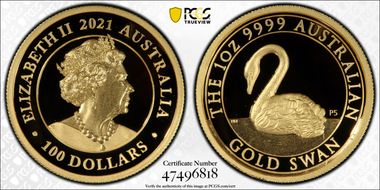 2021-P $100 Gold Swan P5 - High Relief PR70DCAM