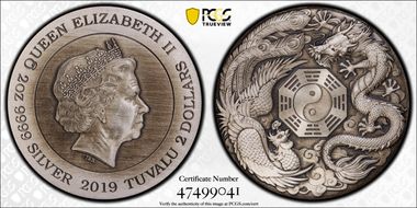 2019 $2 Dragon & Phoenix  Antique Finish MS69