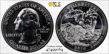 2010 25C Yellowstone NP  5 oz Silver MS68PL