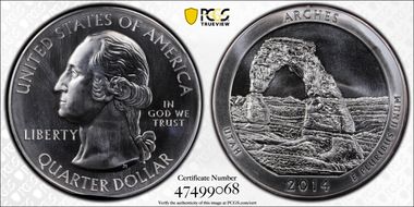 2014 25C Arches NP 5 oz Silver MS68PL