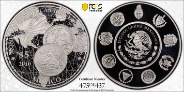 2010-Mo 5 Peso Peso Del Caballito Monedas Historicas PR69DCAM