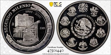 1999-2000-Mo 10 Peso Millenium - Architecture PR67DCAM