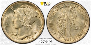 1916 10C Mercury MS65FB