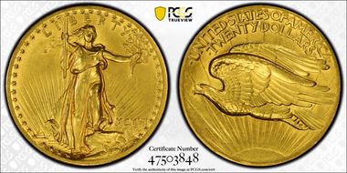 1907 $20 High Relief, Flat Edge N1