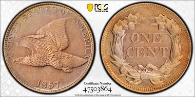 1857 1C Flying Eagle AU58