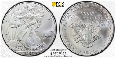 2002 $1 Silver Eagle MS67