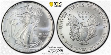 1993 $1 Silver Eagle MS68