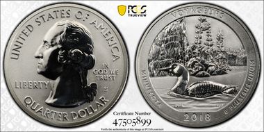 2018-S 25C Voyageurs NP-Silver Rev PR 50th Anniversary Set First Strike PR70