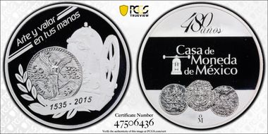 2015-Mo Medal Mexico Mint, 480 Yrs. Ag PR69DCAM