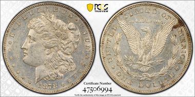 1878 8TF $1 VAM 9, First Die Pair AU55