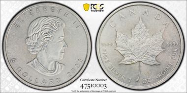 2022 $5 Maple Leaf Ag AU55