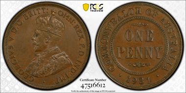 1931 (m) 1D English obverse Dropped 1 MS62BN