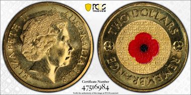 2018 $2 Remembrance Day Red Poppy 30th Ann. $2 Coin Colorized MS66