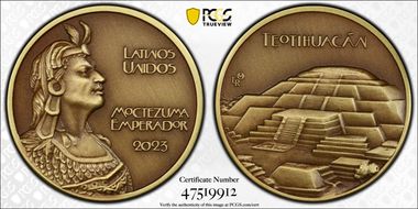 2023-LR Medal Moctezuma Alternative Peso Bronze Antique Finish MS70