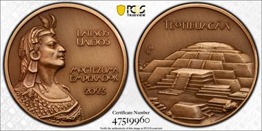 2023-LR Medal Moctezuma Alternative Peso Copper Antique Finish MS70