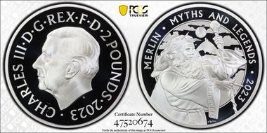 2023 £2 Merlin Ag Myths and Legends PR70DCAM