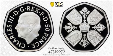 2022 50p Elizabeth II Memorial .925 Ag 1953 Coronation Crown Rev PR69DCAM