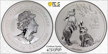 2023-P $2 Year of the Rabbit 2oz Ag MS70