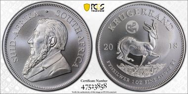 2018 1 Rand Great Wall Privy. Krugerrand Silver MS69