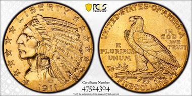 1911-S $5 AU58