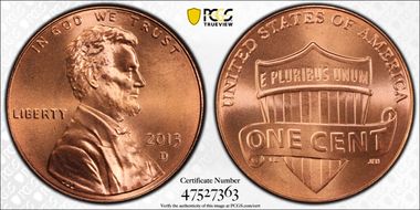 2013-D 1C Shield MS67RD