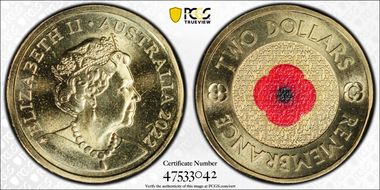 2022-C $2 Remembrance Day Colorized MS68