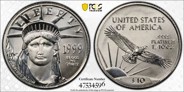 1999 $10 Statue of Liberty MS70