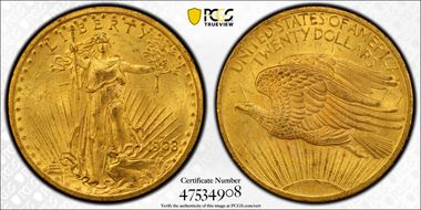 1908-D $20 No Motto MS63