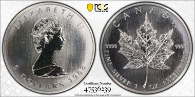 1988 $5 Maple Leaf 1oz Ag MS68
