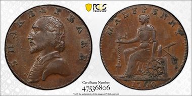 1790 Tk 1/2D DH-327f Warwickshire Shakespeare AU58BN