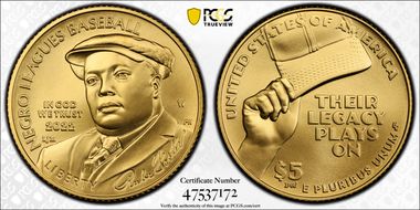 2022-W $5 Negro Leagues Baseball MS70