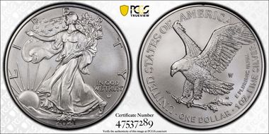2021-W $1 Burnished Silver Eagle-Type 2 SP70