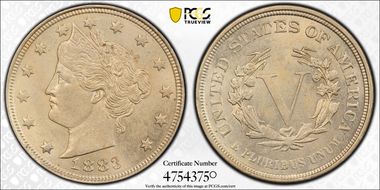 1883 5C No CENTS MS62