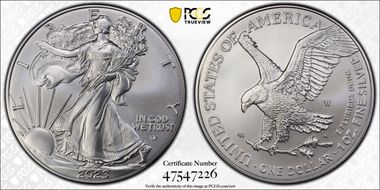 2023-W $1 Burnished Silver Eagle First Strike Stephanie Sabin SP70