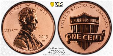 2019-W 1C Shield - Reverse Proof PR66RD