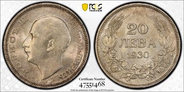 1930-BP 20 Leva KM-41  Ag MS63