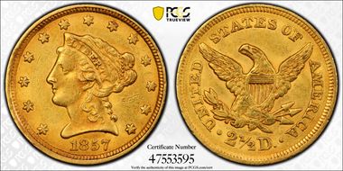 1857 $2.50 AU58