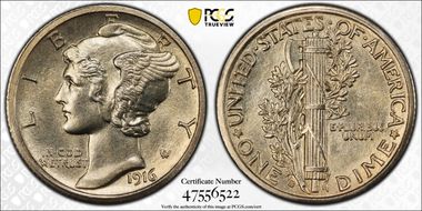 1916-S 10C Mercury N1